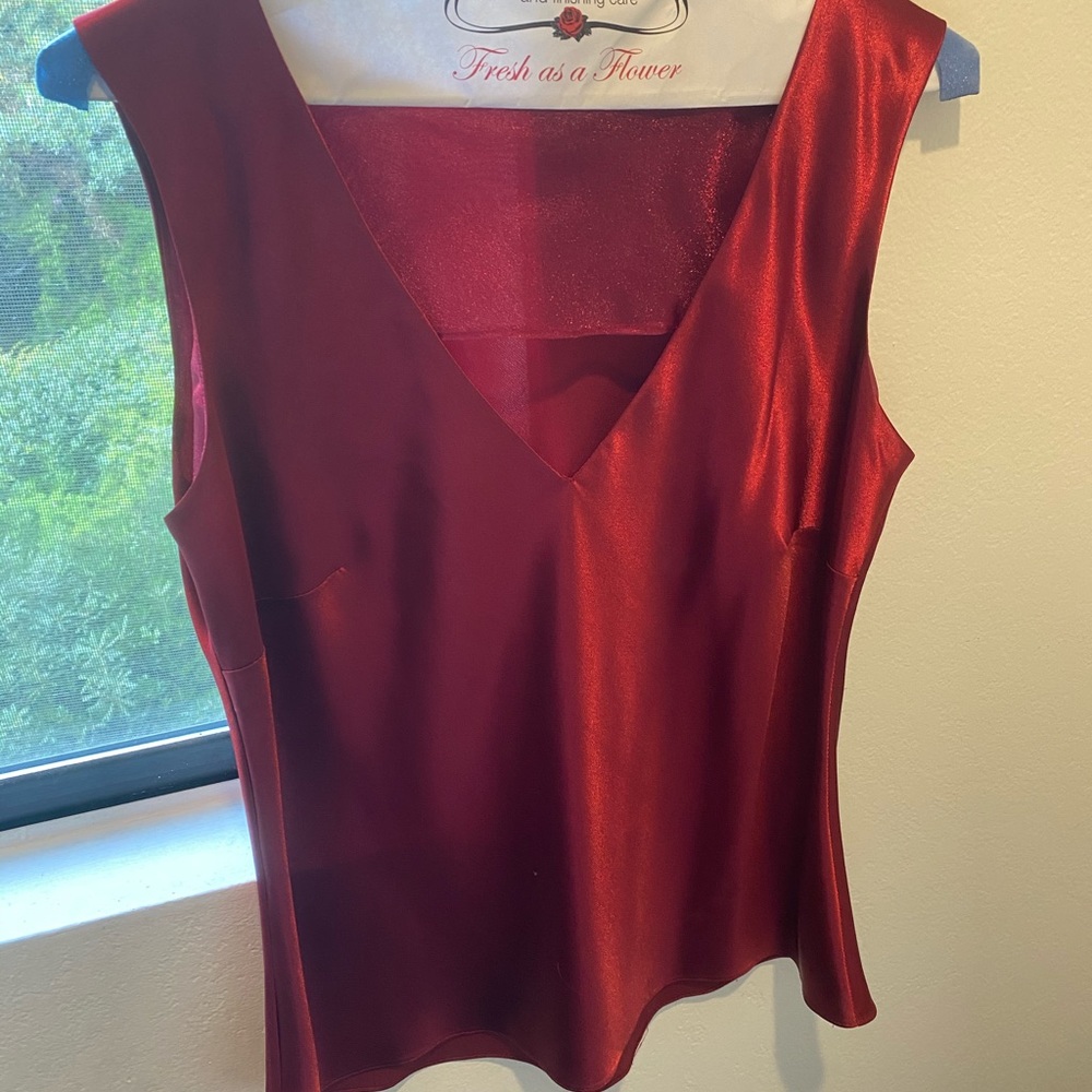 Custom red satin dress with slit and top - Picture 6 of 7